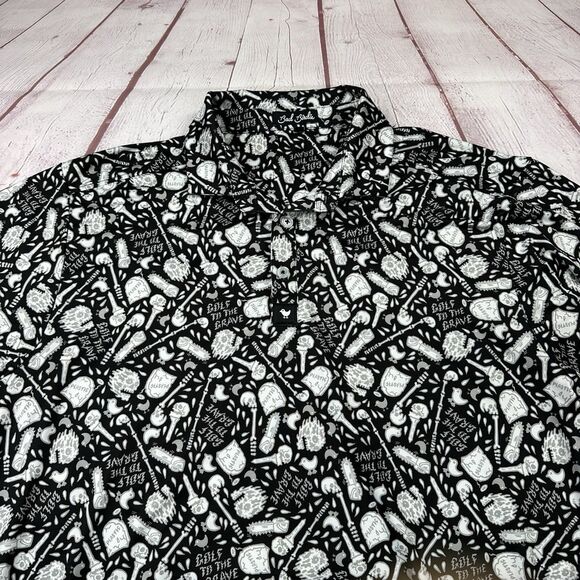 Bad Birdie Golf Polo Shirt Large Skull Grave Bones AOP Performance Stretch - Picture 1 of 10